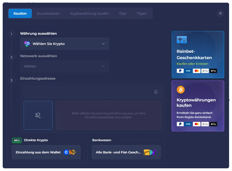 Rainbet Kaution
